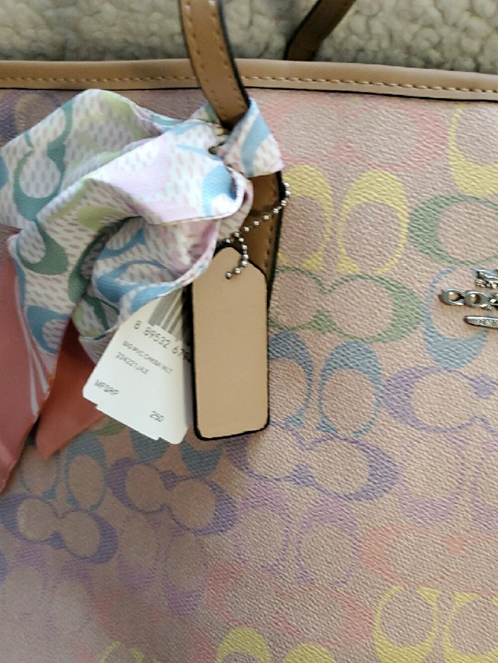 Coach Pastel Pink Signature Canvas Tote with Scarf Accent - Picture 8 of 16